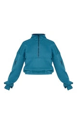 Teal Oversized Zip Front Sweatshirt