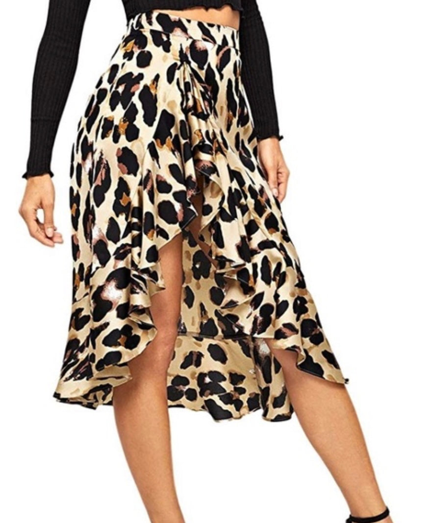 Leopard print side cut skirt