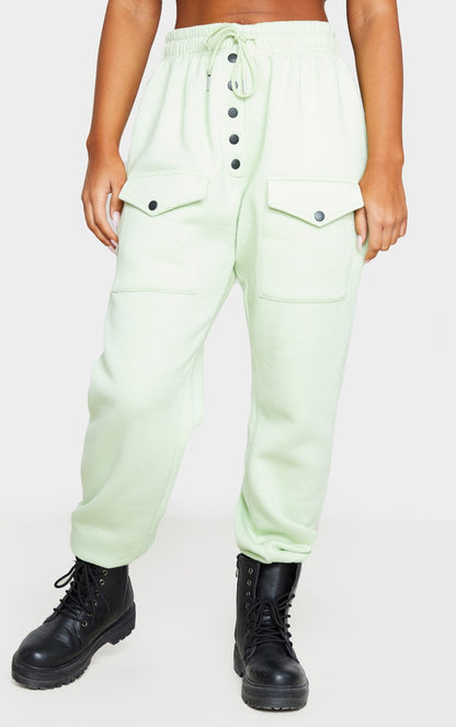 Sage Button Front Pocket Joggers