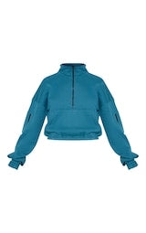 Teal Oversized Zip Front Sweatshirt