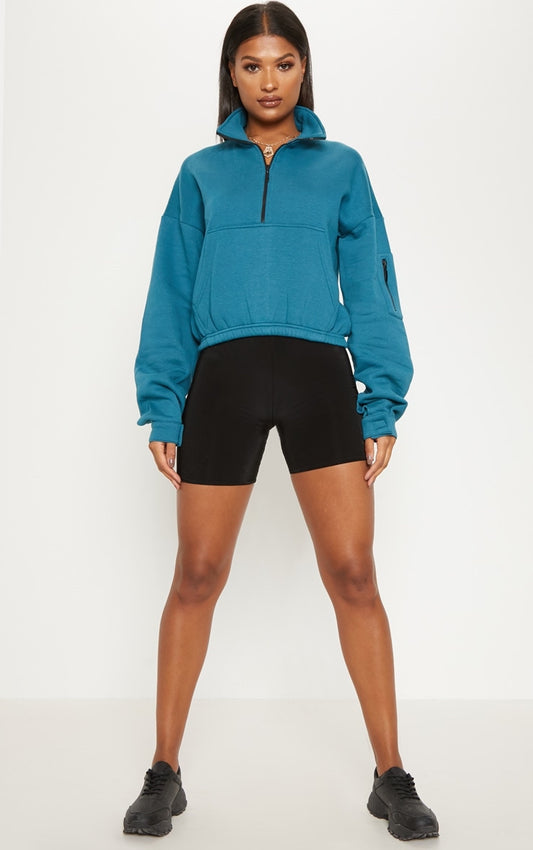 Teal Oversized Zip Front Sweatshirt