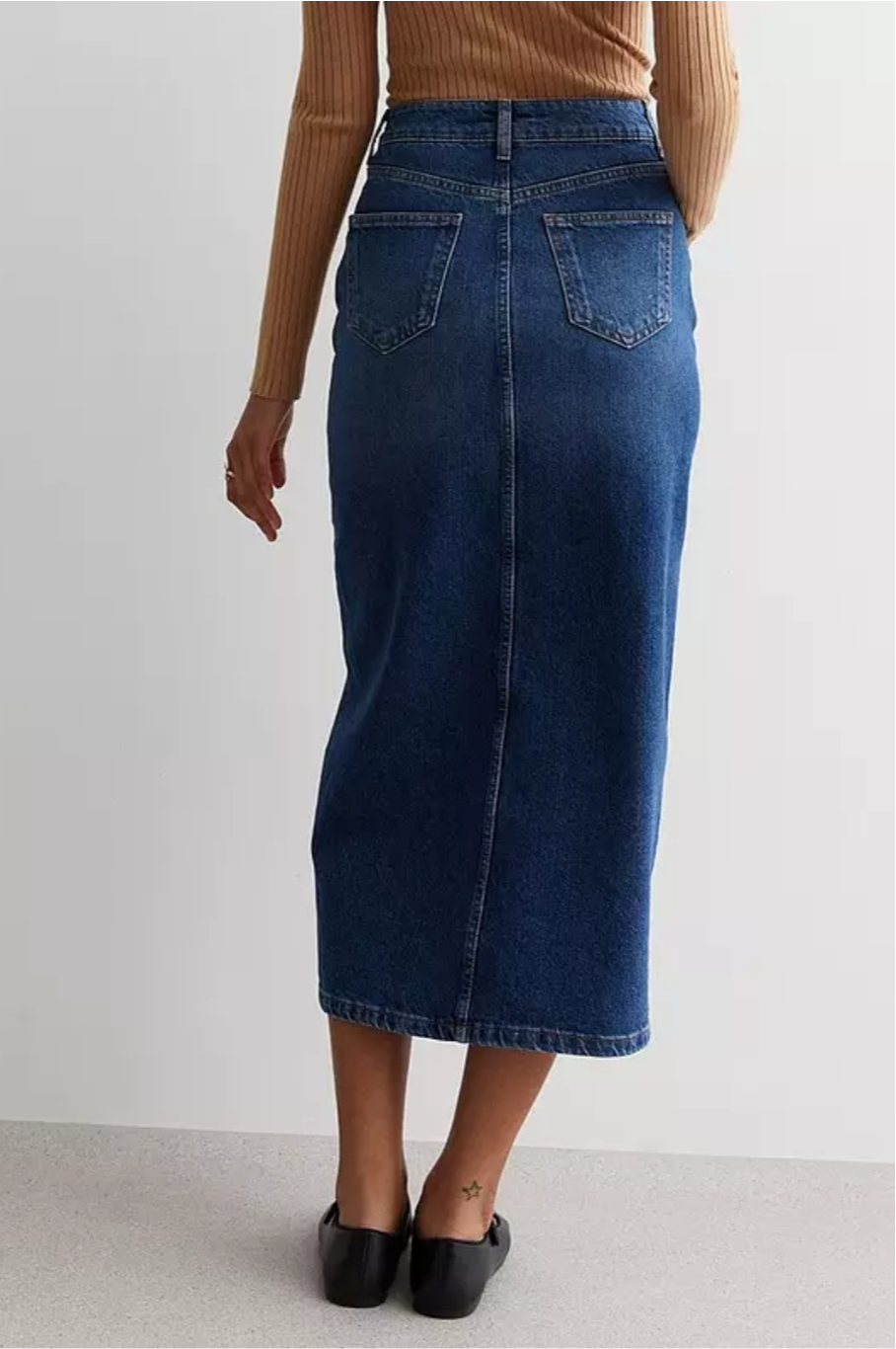 Mid blue denim split Hem midaxi skirt