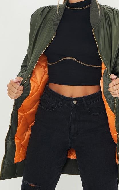 Shelbi Khaki Longline Bomber Jacket