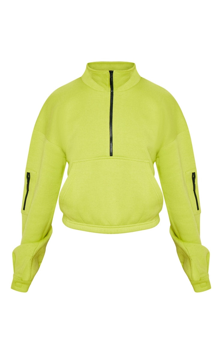 Neon Lime Oversized Zip Front Sweatshirt