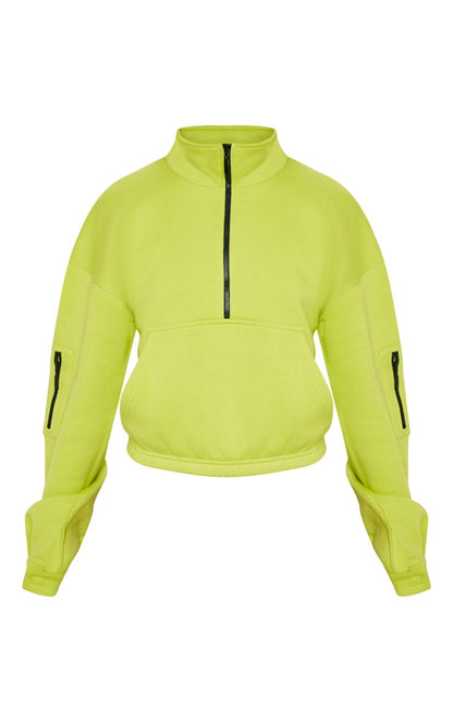 Neon Lime Oversized Zip Front Sweatshirt