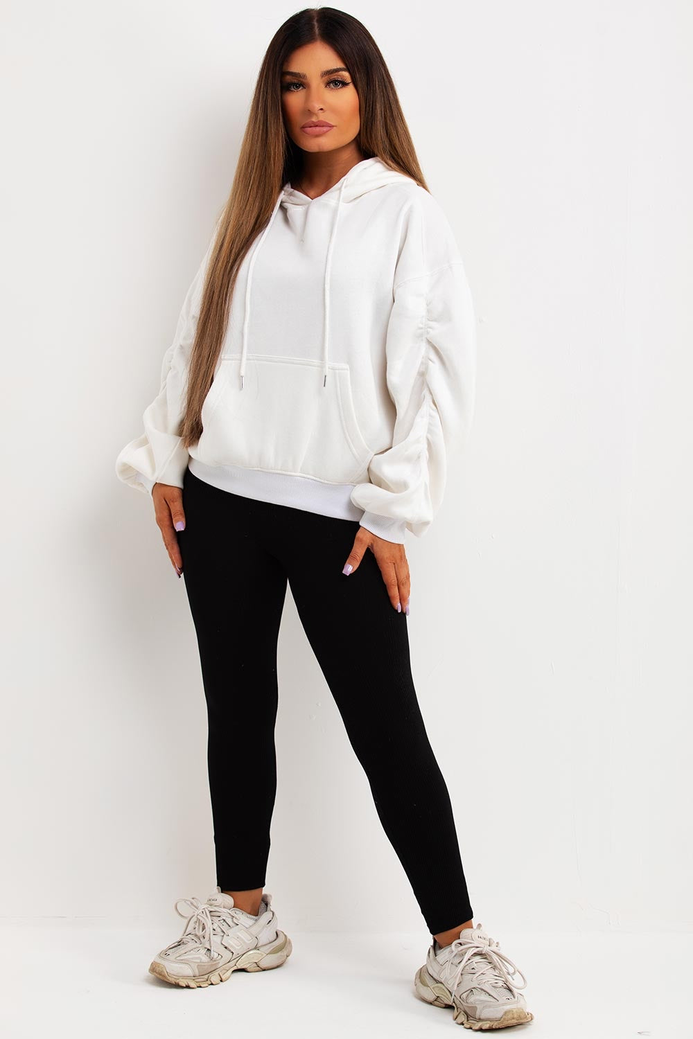 Ruched sleeves hoodie