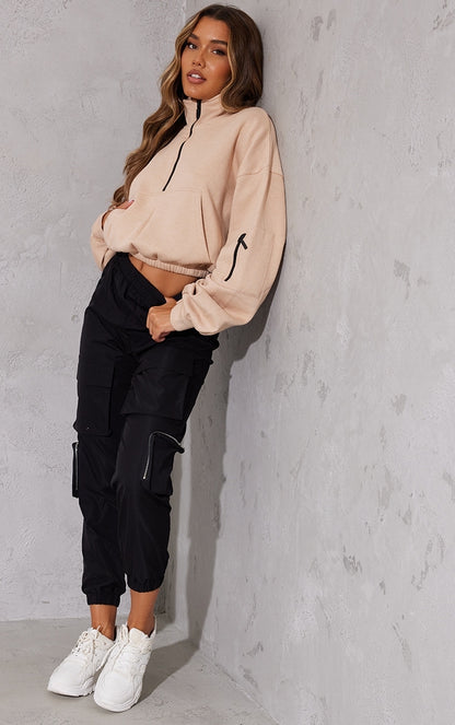 Sand Oversized Zip Front Sweatshirt