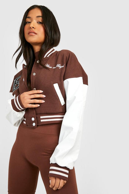 CROP VARSITY BOMBER JACKET