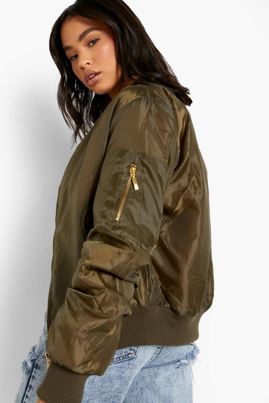 Contrast zip detail bomber jacket