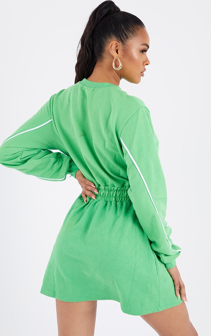 Green Contrast Stripe Sweat Jumper Dress