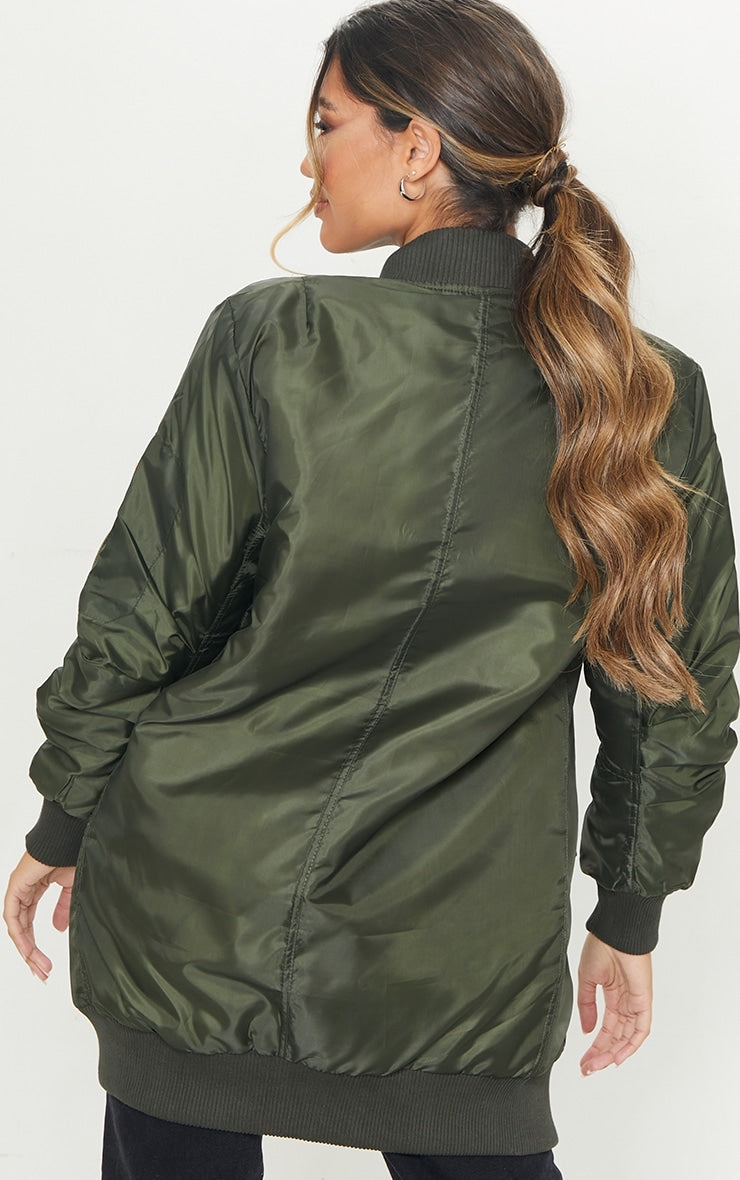 Shelbi Khaki Longline Bomber Jacket