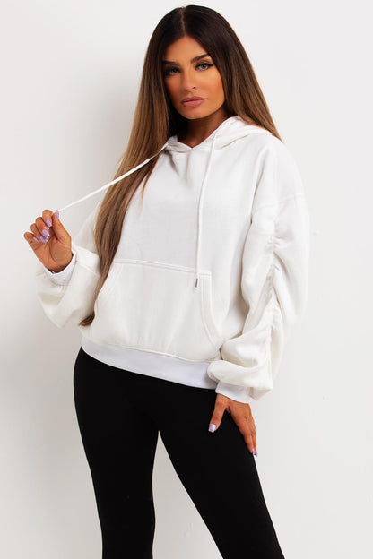 Ruched sleeves hoodie