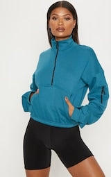 Teal Oversized Zip Front Sweatshirt