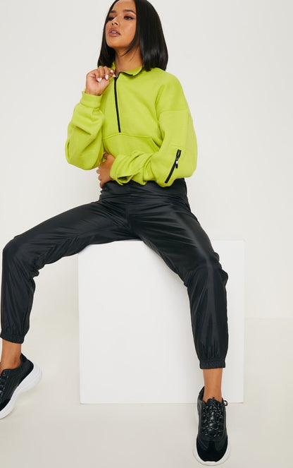 Neon Lime Oversized Zip Front Sweatshirt