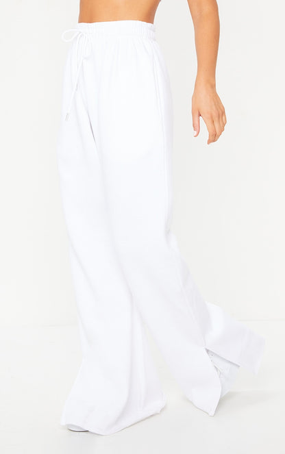 White Drawstring Waist Split Hem Flare Joggers