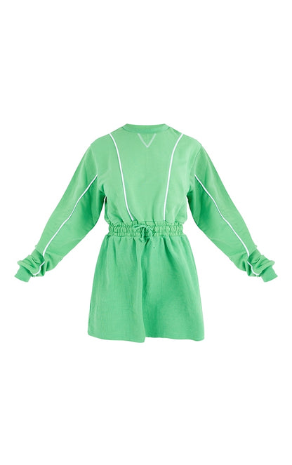 Green Contrast Stripe Sweat Jumper Dress