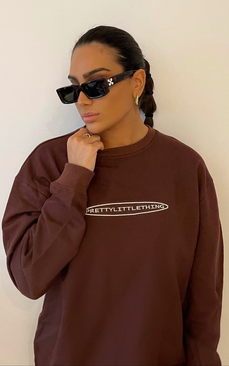 Embroidery crew neck oversized sweat dress