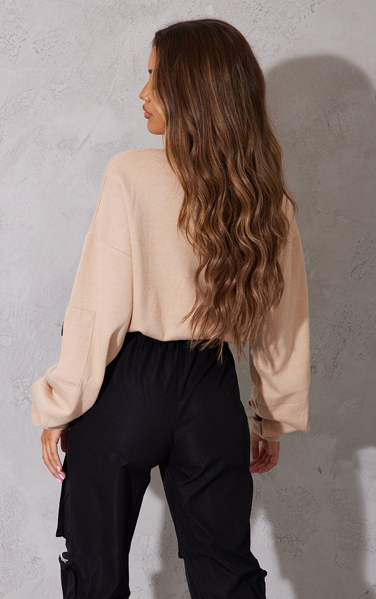 Sand Oversized Zip Front Sweatshirt