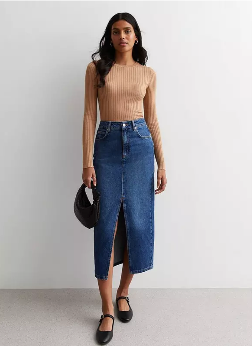 Mid blue denim split Hem midaxi skirt