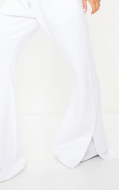 White Drawstring Waist Split Hem Flare Joggers