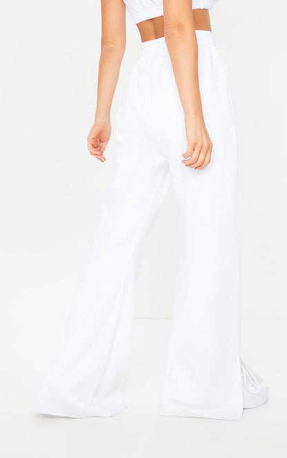 White Drawstring Waist Split Hem Flare Joggers