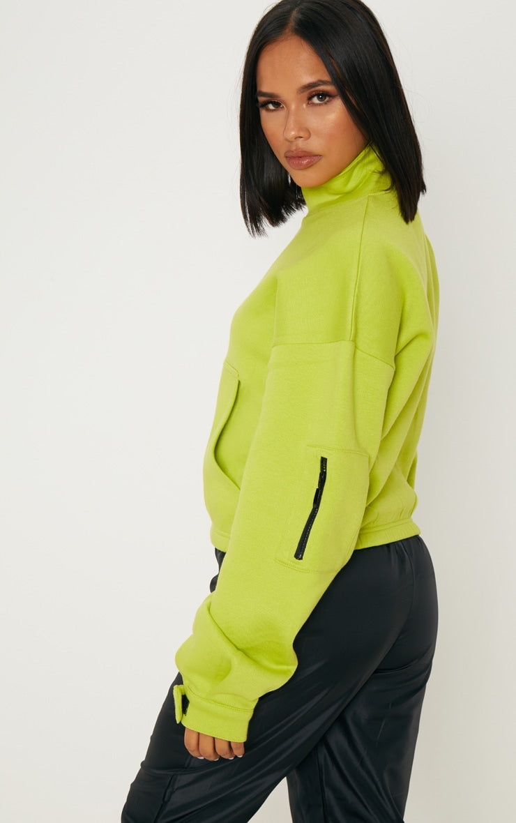 Neon Lime Oversized Zip Front Sweatshirt