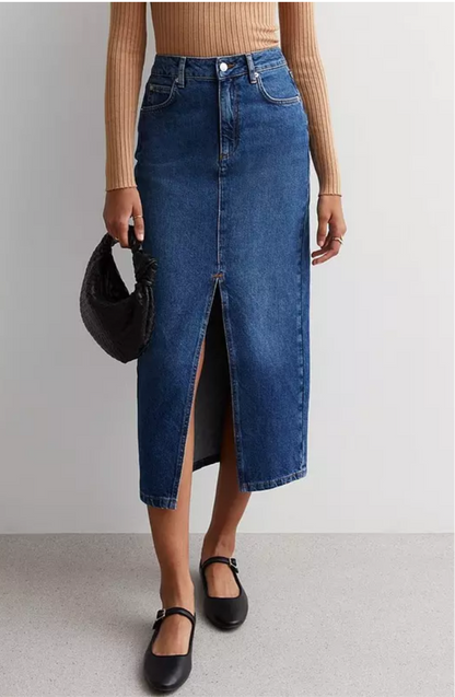 Mid blue denim split Hem midaxi skirt