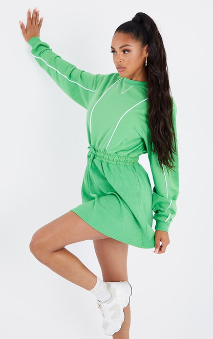 Green Contrast Stripe Sweat Jumper Dress