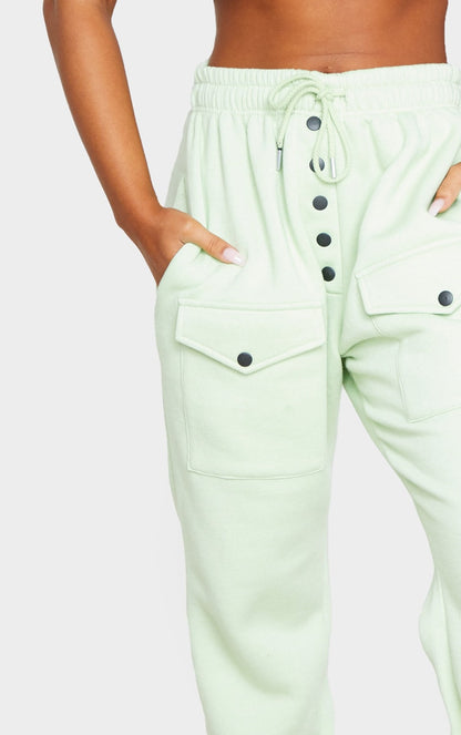 Sage Button Front Pocket Joggers