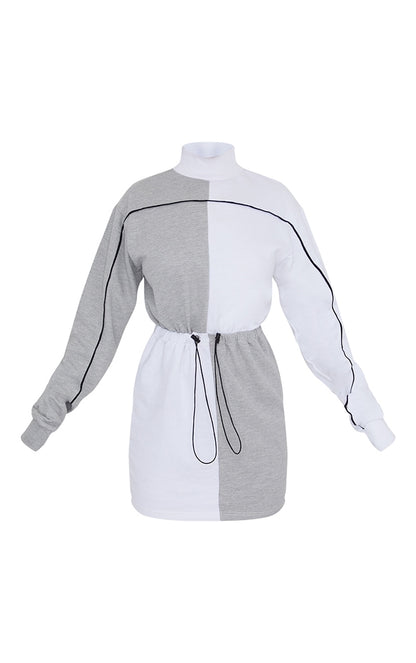 Grey Contrast Block High Neck Toggle Waist Sweat
Sweatshirt Dress