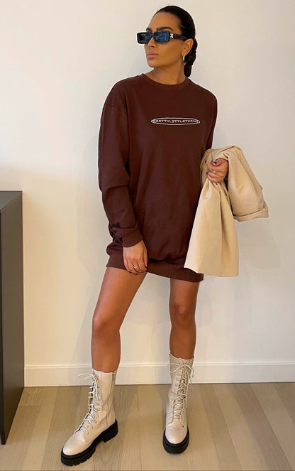 Embroidery crew neck oversized sweat dress