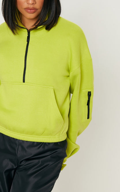 Neon Lime Oversized Zip Front Sweatshirt