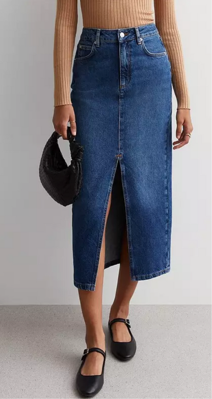 Mid blue denim split Hem midaxi skirt