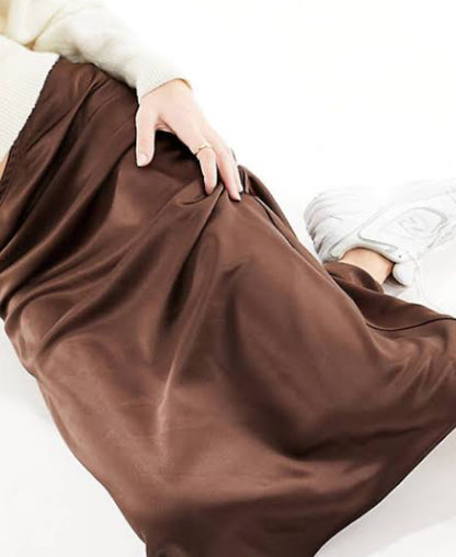 Solid satin chocolate brown skirt