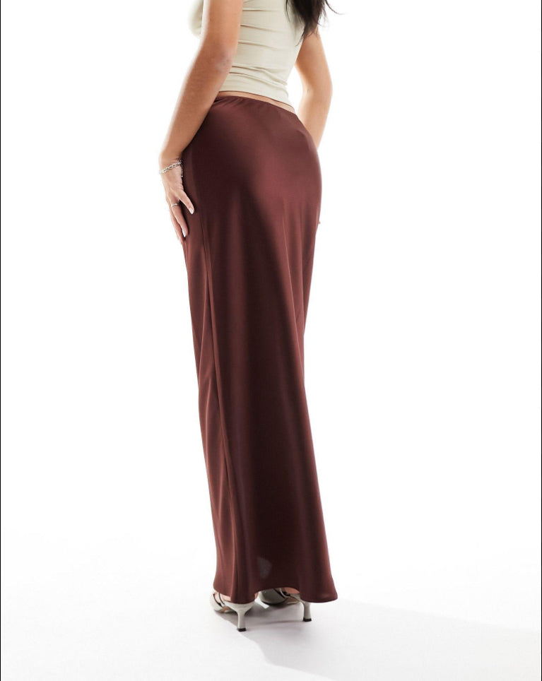 Solid satin chocolate brown skirt