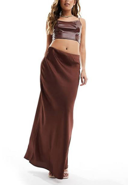 Solid satin chocolate brown skirt