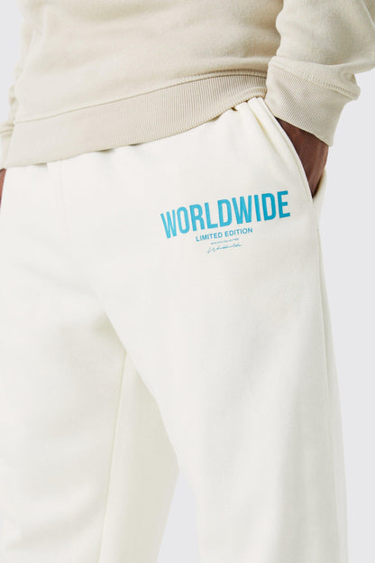 SPLIT HEM WORLDWIDE TEXT PRINT JOGGER