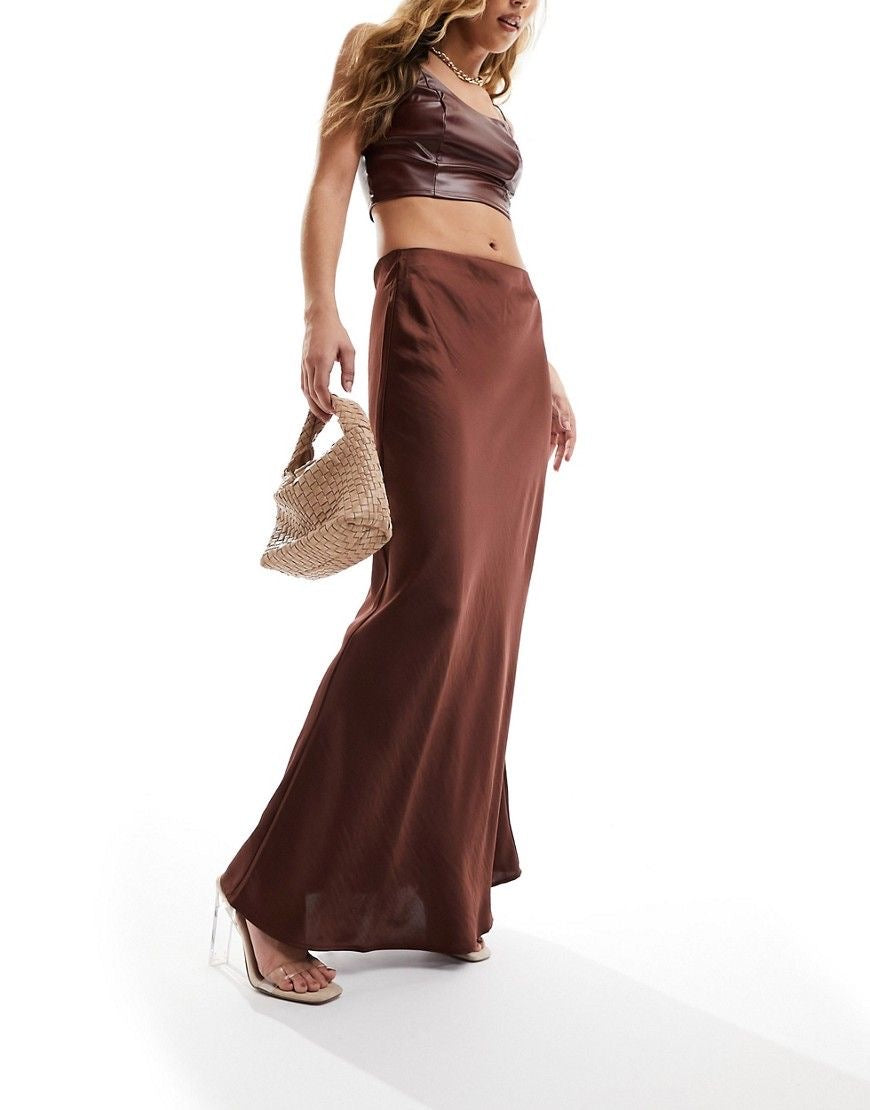 Solid satin chocolate brown skirt