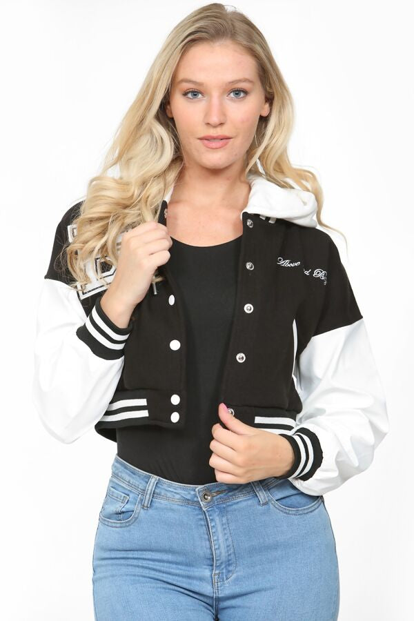 Crop varsity hoodie jacket