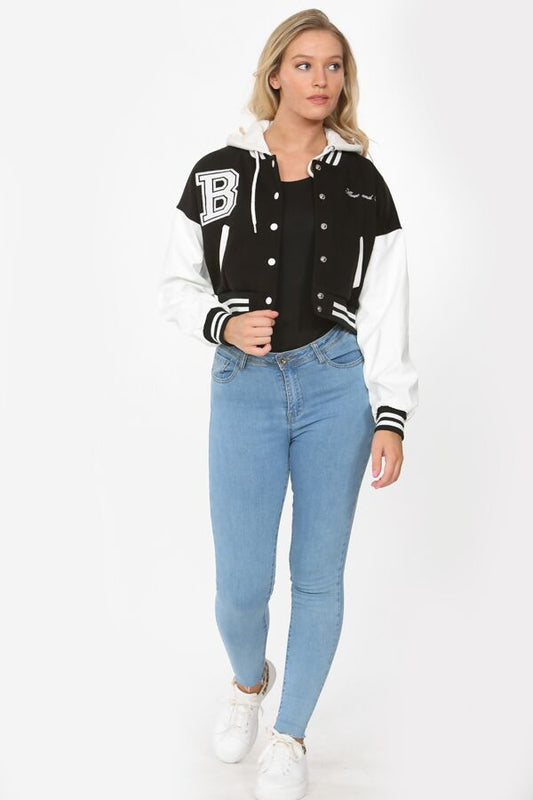 Crop varsity hoodie jacket