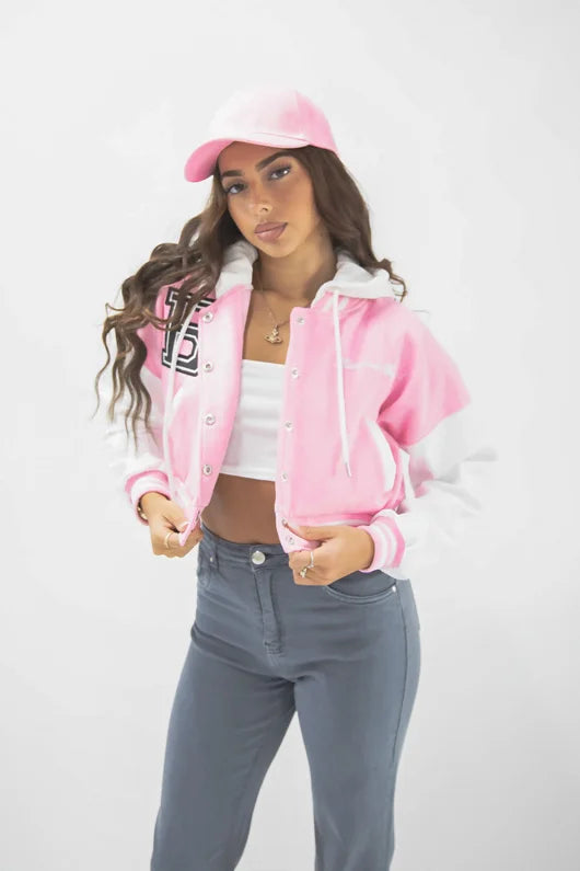 Crop varsity hoodie jacket